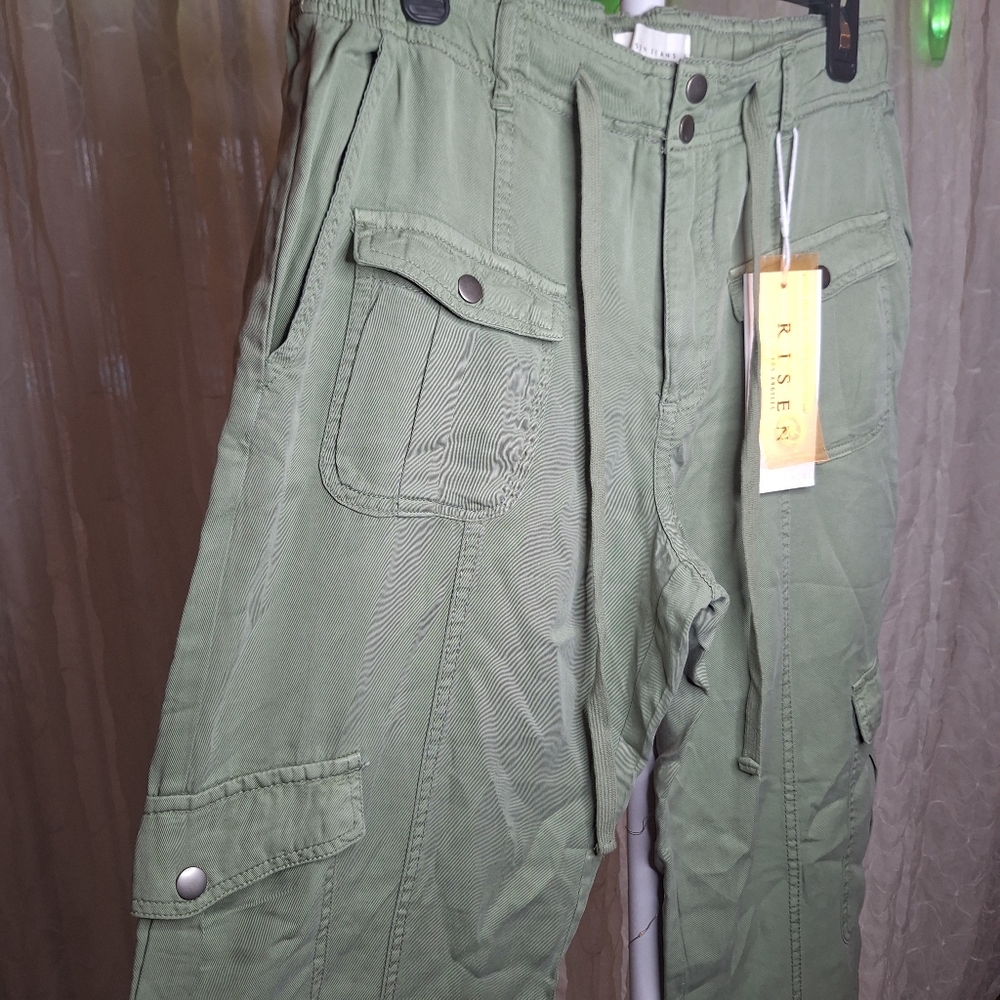 Risen M Sage High-Rise Cargo Utility Pants Soft & Drapey Straight Leg Boutique - Picture 2 of 7